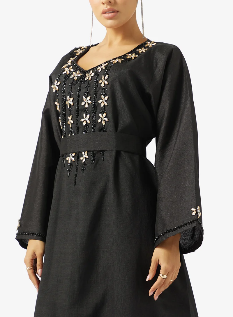 hayas closet  Embellished Belted Jalabiya for Women | Best Price UAE